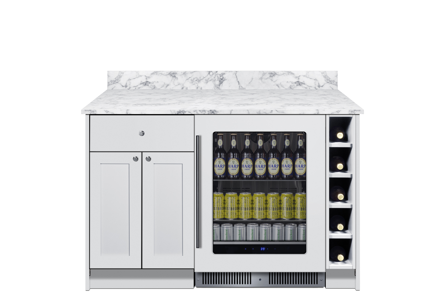 Fully assembled Mesa Turnkey Dry Bar in white finish and shallow 21